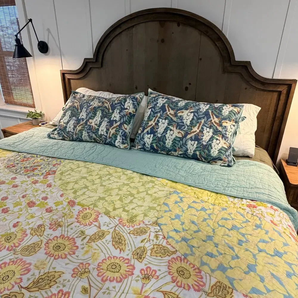 Vintage Pottery Barn King Patchwork Quilt & Shams Bird Floral Cottagecore RARE